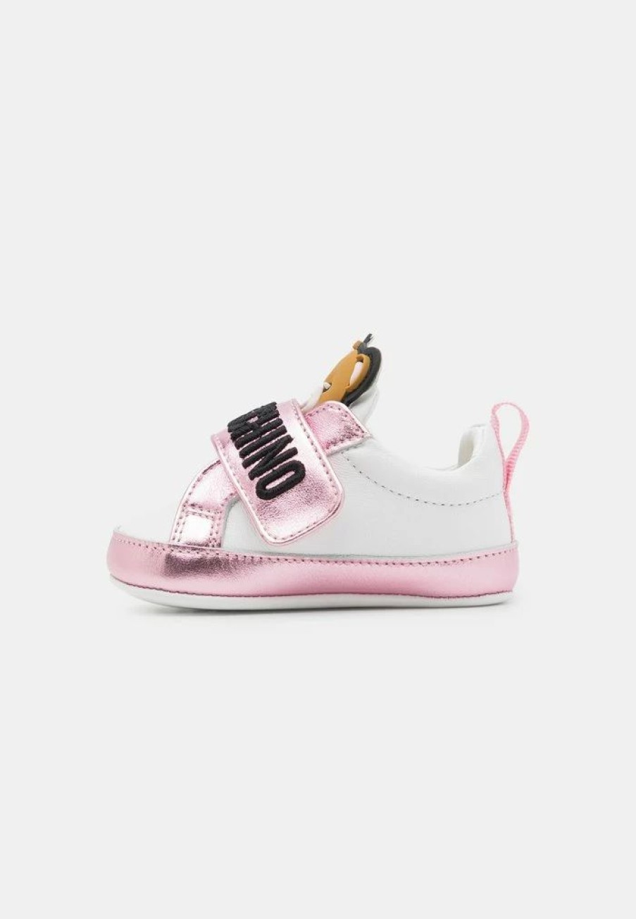 * | Moschino Newborn Strap Teddy And Embroidered First Shoes White/Pink