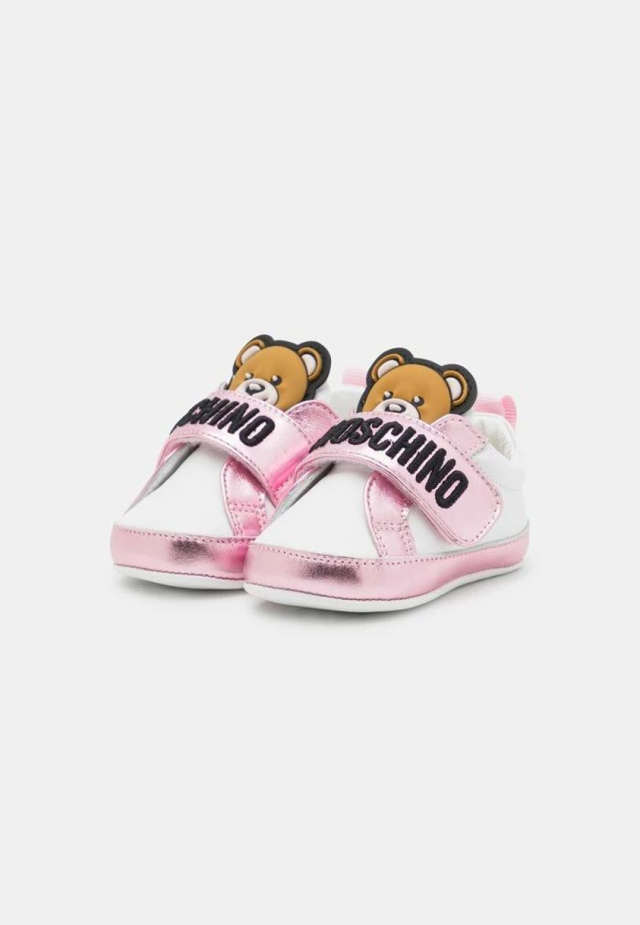 * | Moschino Newborn Strap Teddy And Embroidered First Shoes White/Pink