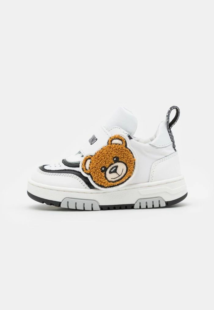 * | Moschino Box Sole Strap Teddy Bear Patch And Logo Print Trainers White/Black