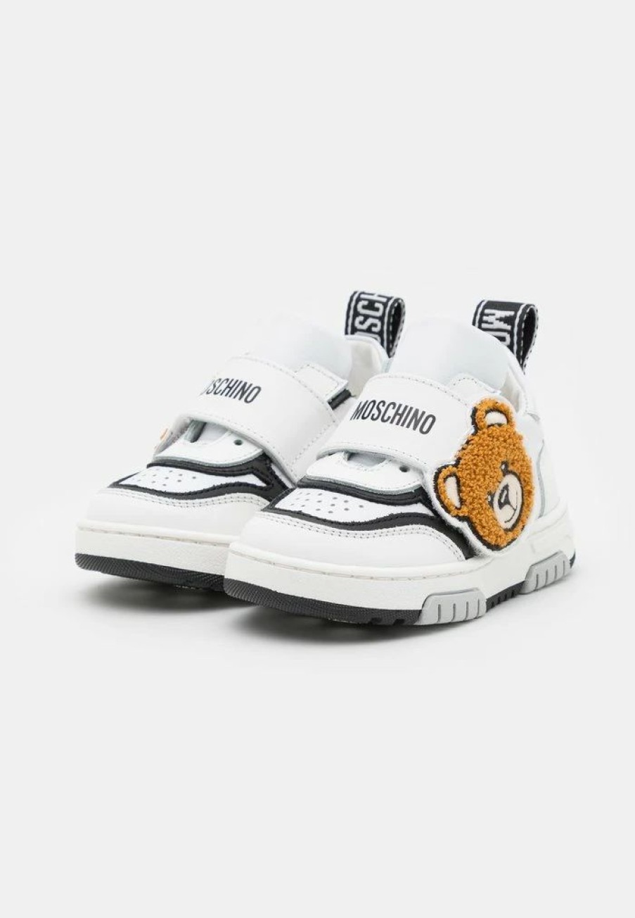 * | Moschino Box Sole Strap Teddy Bear Patch And Logo Print Trainers White/Black