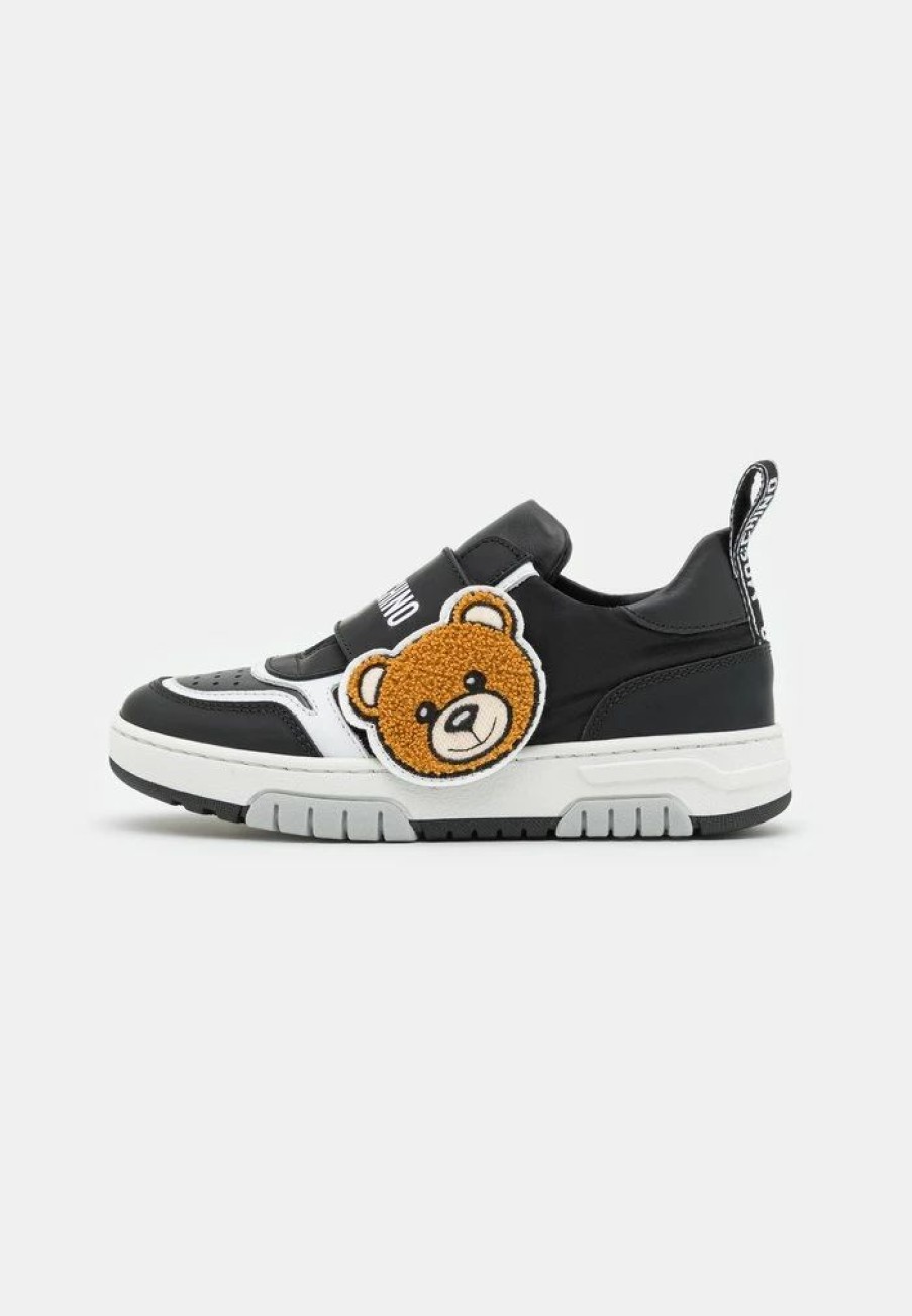 * | Moschino Box Sole Strap Teddy Bear Patch And Logo Print Unisex Trainers Black/White