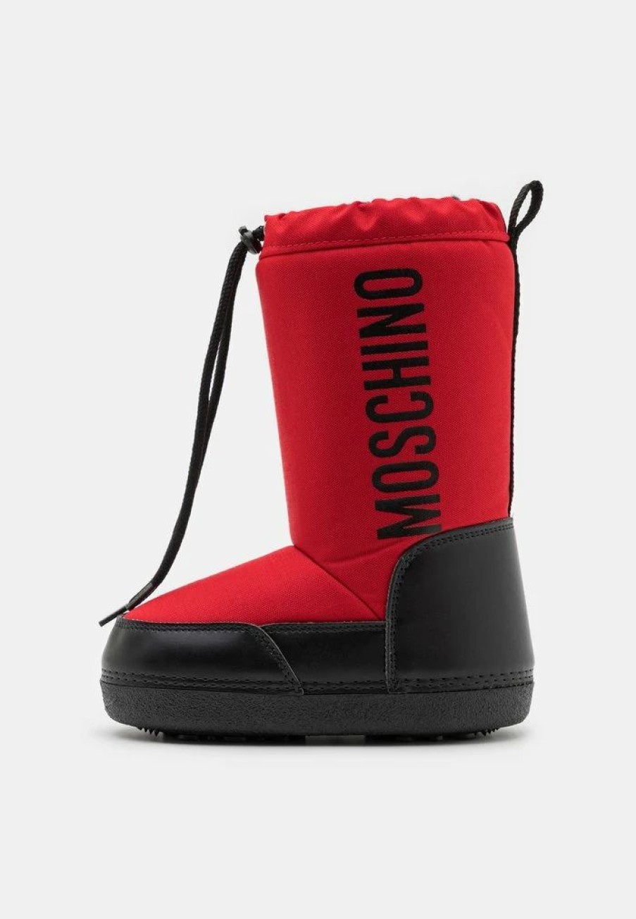 * | Moschino Maxi Logo Print Unisex Winter Boots Red/Black