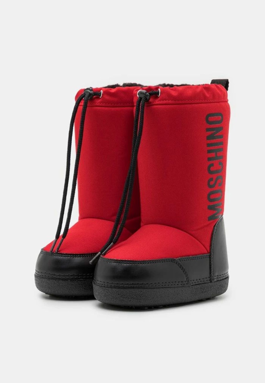 * | Moschino Maxi Logo Print Unisex Winter Boots Red/Black