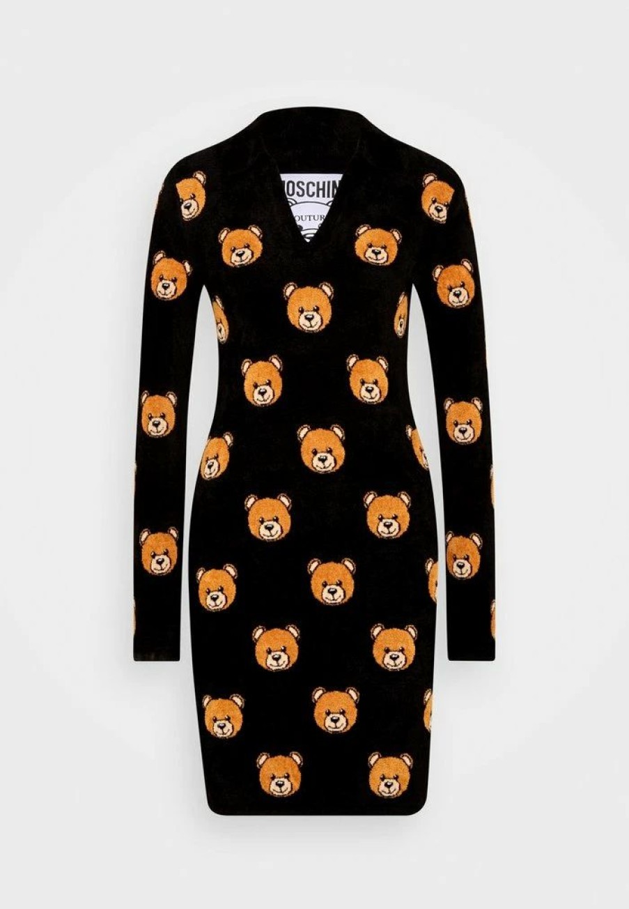 * | Moschino Intarsia Teddy Bear Jumper Dress Black