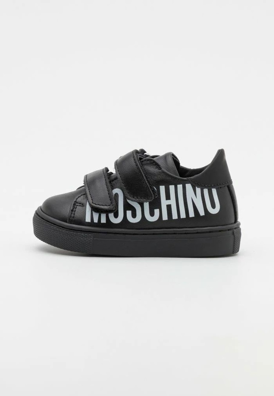 * | Moschino Box Sole Strap Maxi Logo Print Unisex Trainers Black