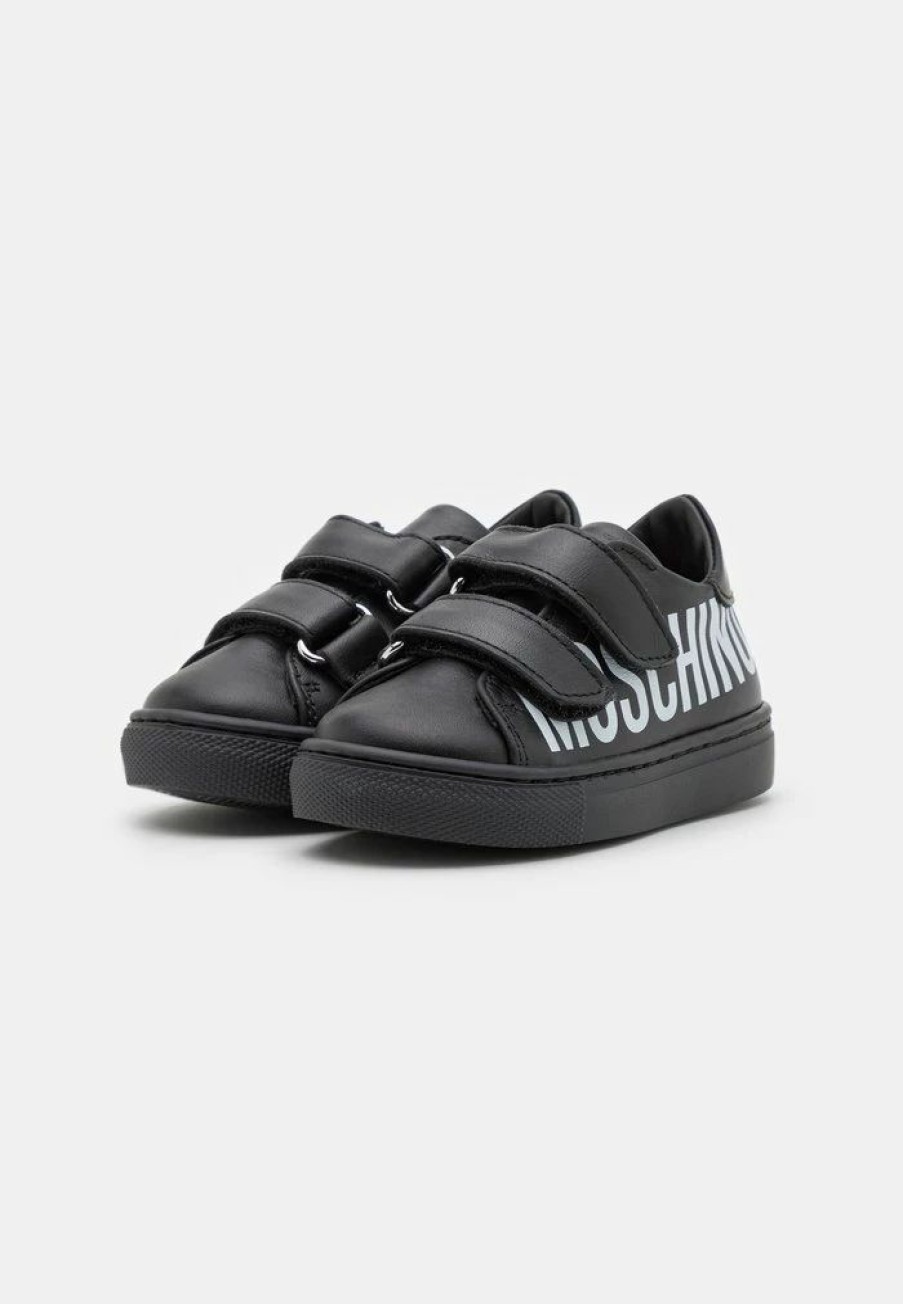 * | Moschino Box Sole Strap Maxi Logo Print Unisex Trainers Black