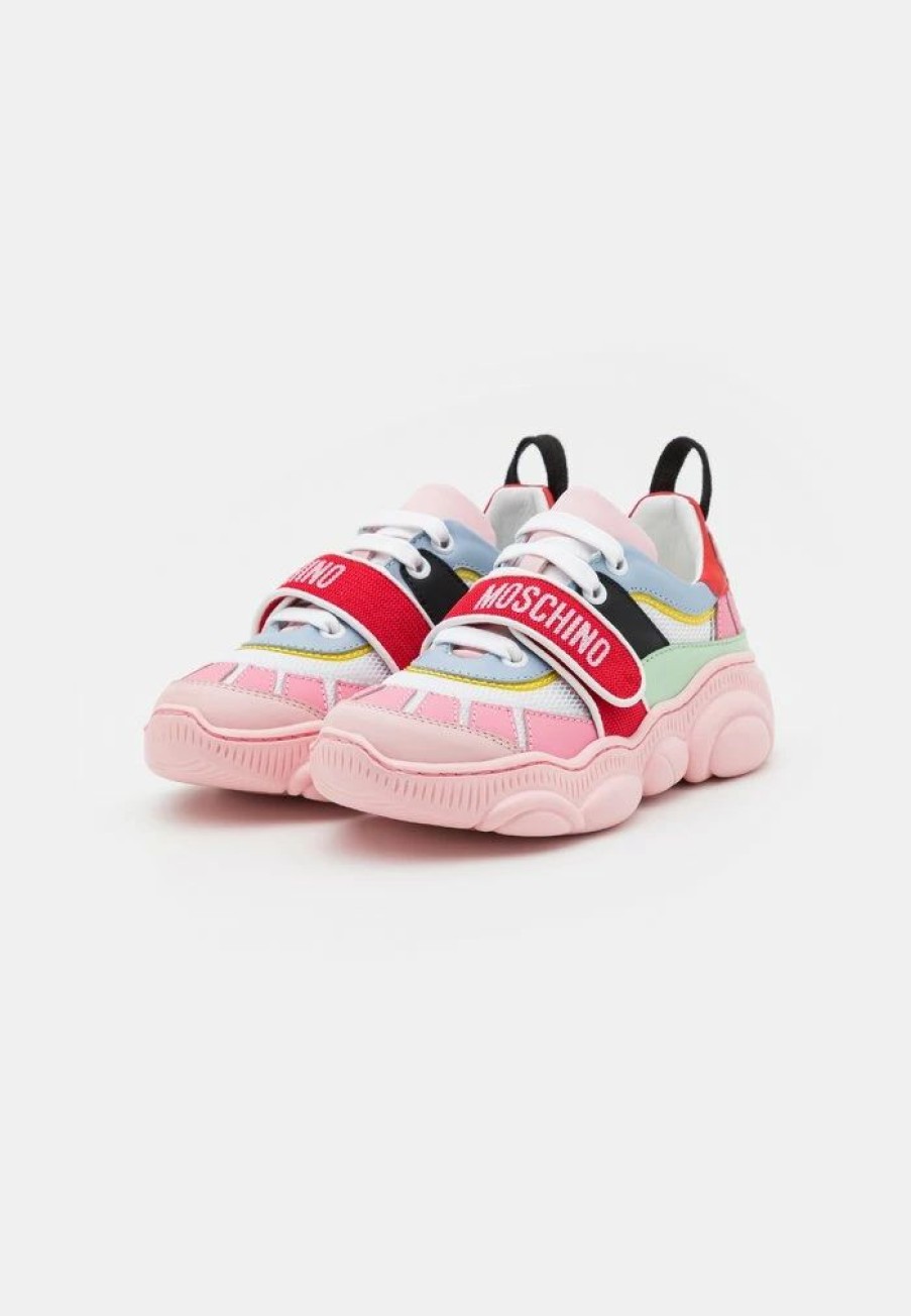 * | Moschino Pop Teddy Sole Lace Strap Logo Print Trainers Pink/Multi-Coloured