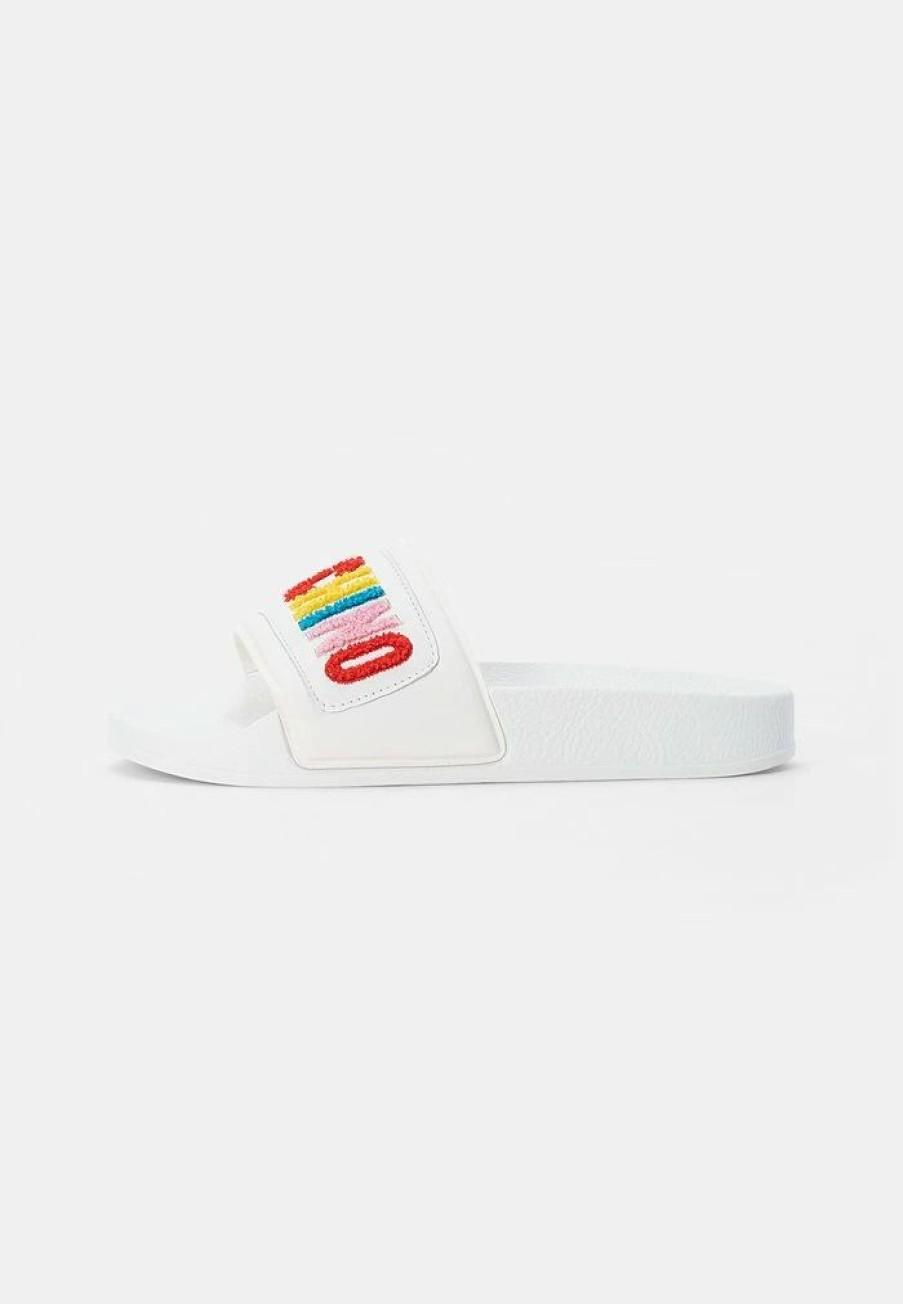 * | Moschino Unisex Mules White/Multicolor Embroidery