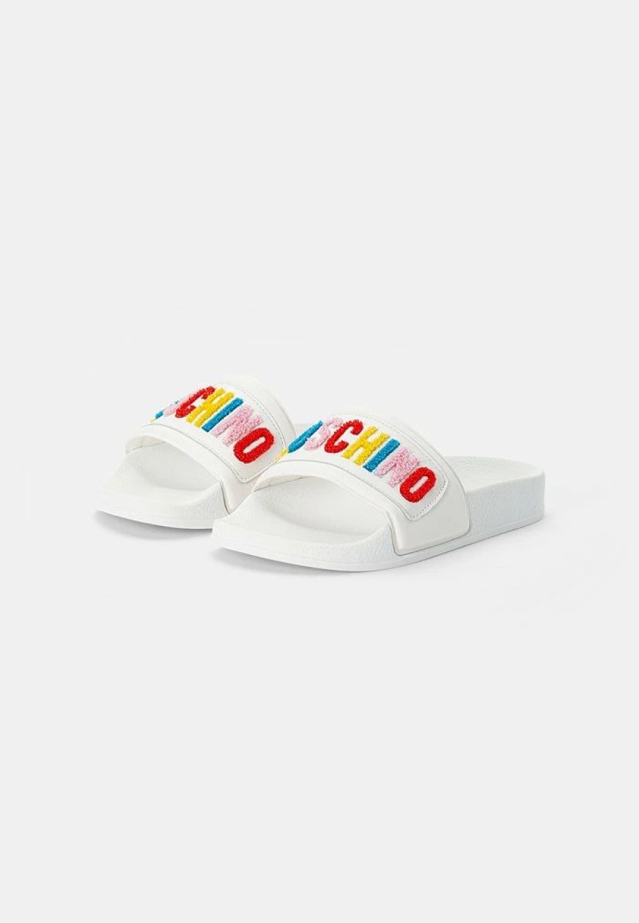 * | Moschino Unisex Mules White/Multicolor Embroidery