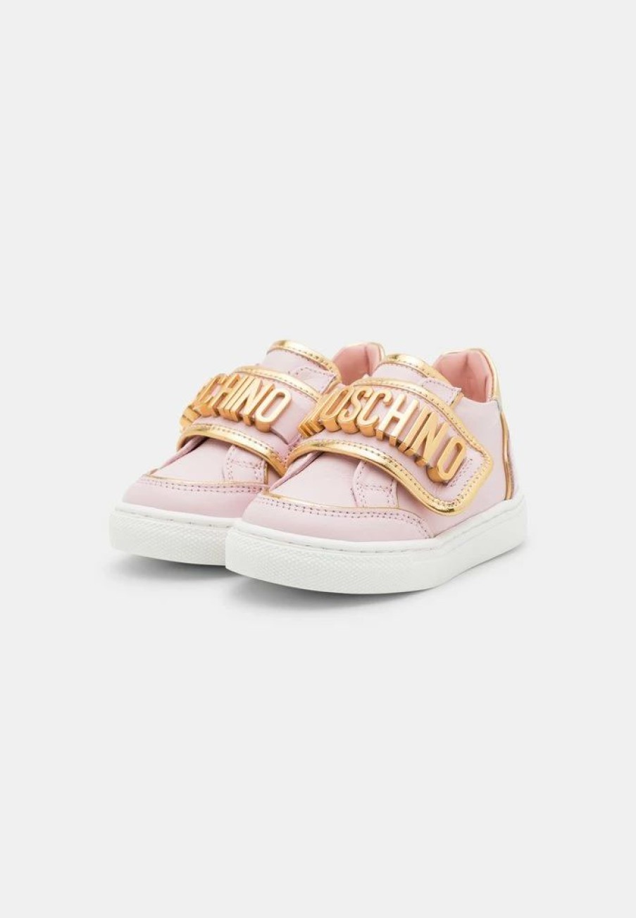 * | Moschino Box Sole Strap Lettering Logo Baby Shoes Pink/Gold