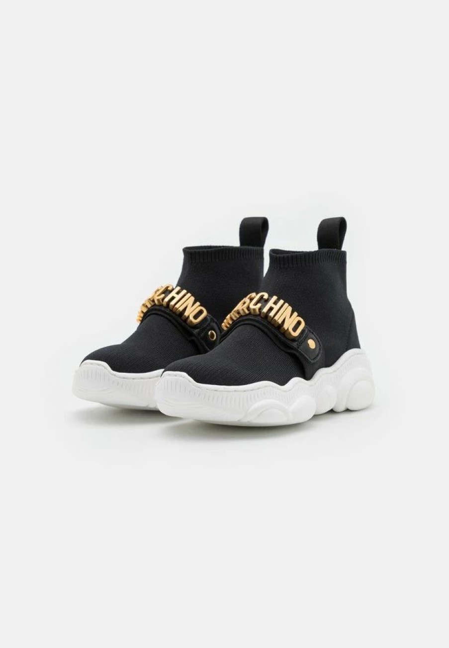 * | Moschino Sock Teddy Sole Galvanic Lettering Logo High-Top Trainers Black