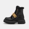 * | Moschino Combat Ankle Boots Galvanic Lettering Logo Lace-Up Ankle Boots Black