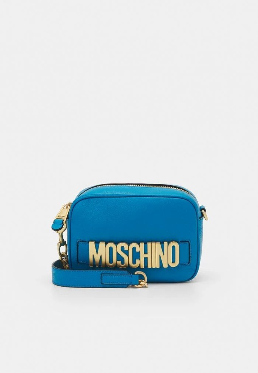 * | Moschino Lettering Chain Camera Across Body Bag Light Blue