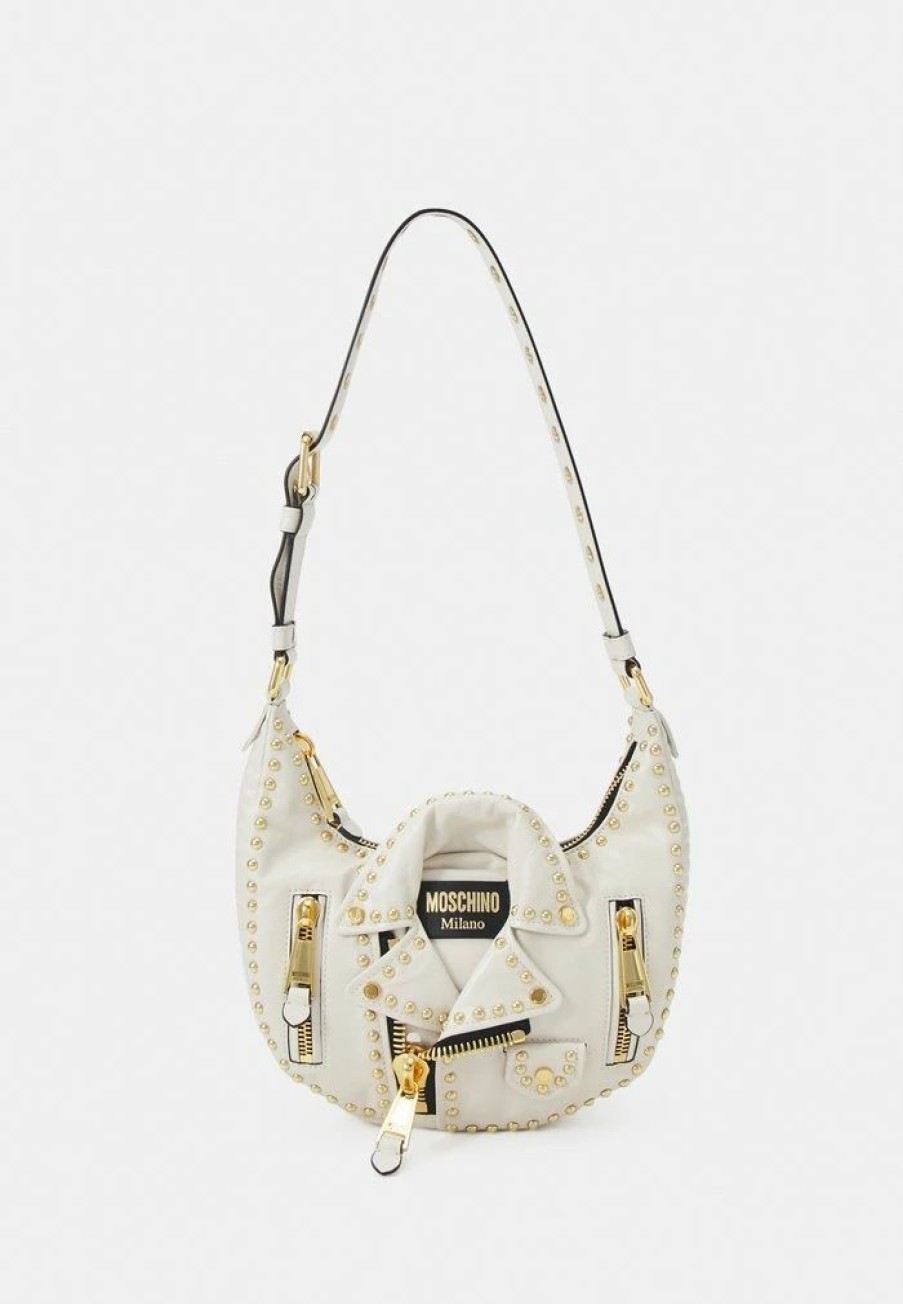 * | Moschino Biker Bag Studs Shoulder Handbag White