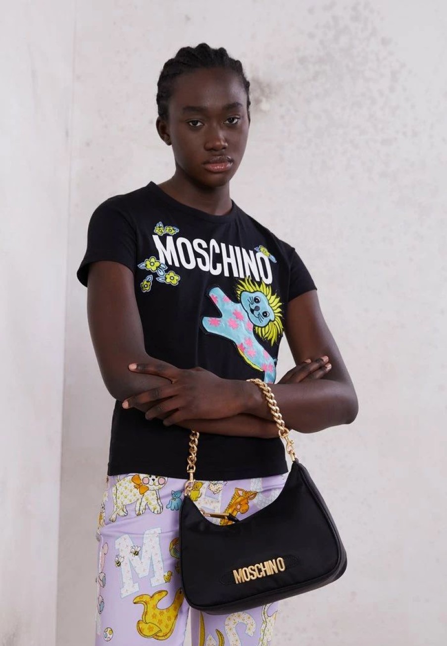 * | Moschino Satin Animal Patches Print T-Shirt Black