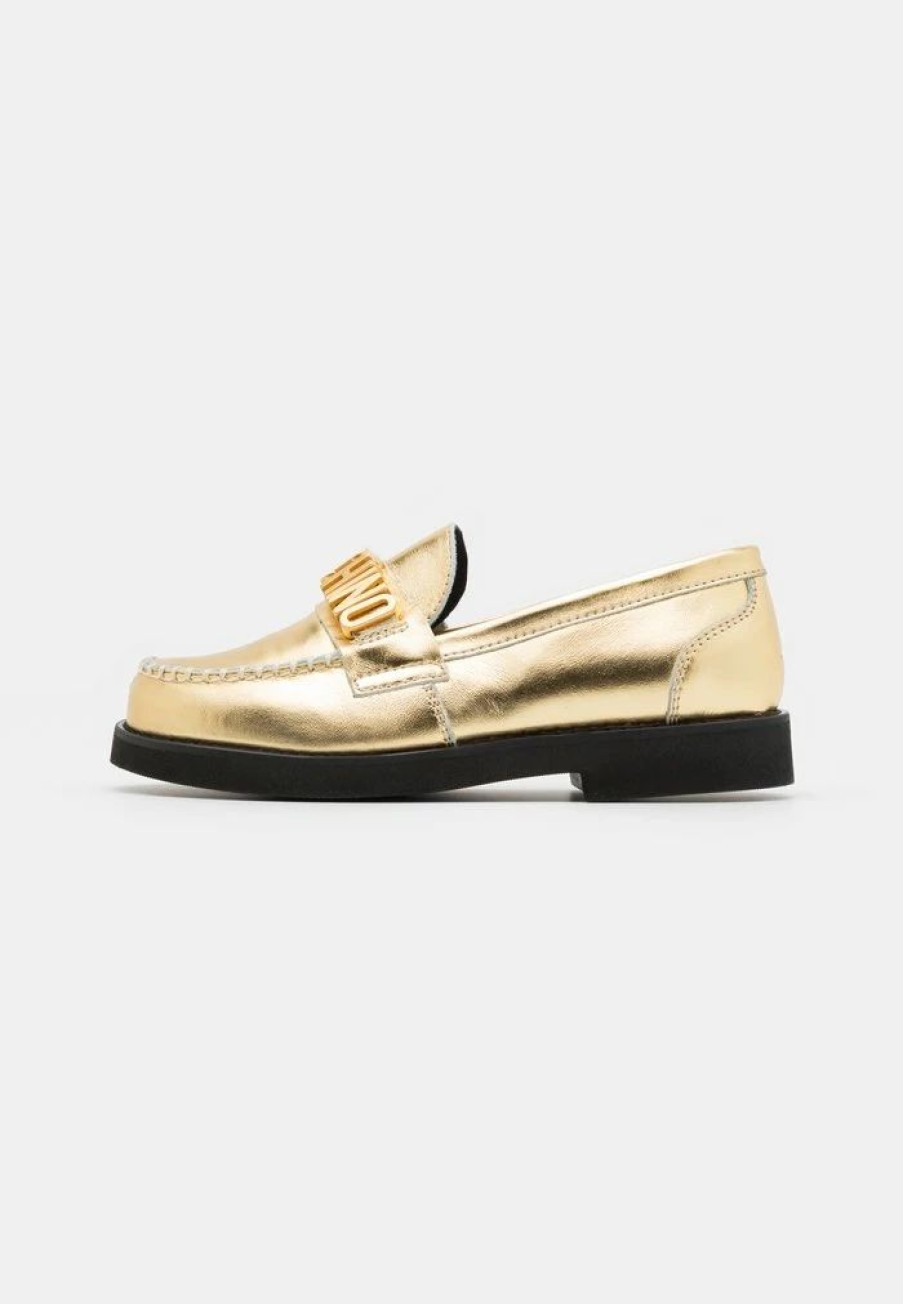 * | Moschino College Galvanic Lettering Logo Slip-Ons Gold