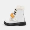 * | Moschino Combat Lettering Logo Lace-Up Ankle Boots White