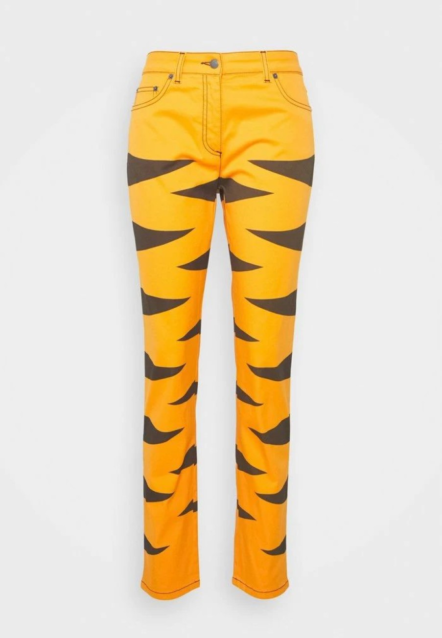 * | Moschino Stamp Look Tiger Print On Stretch Jeans Tapered Fit Orange