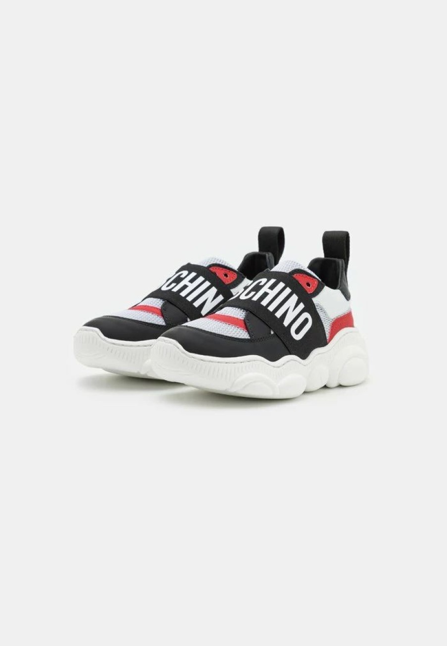 * | Moschino Teddy Sole Maxi Logo Print Trainers Black/Grey/Red/White