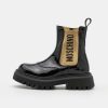 * | Moschino Beatles Elastic Band Logo Print Classic Ankle Boots Black