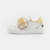 * | Moschino Box Sole Strap Galvanic Lettering Logo Trainers White/Gold