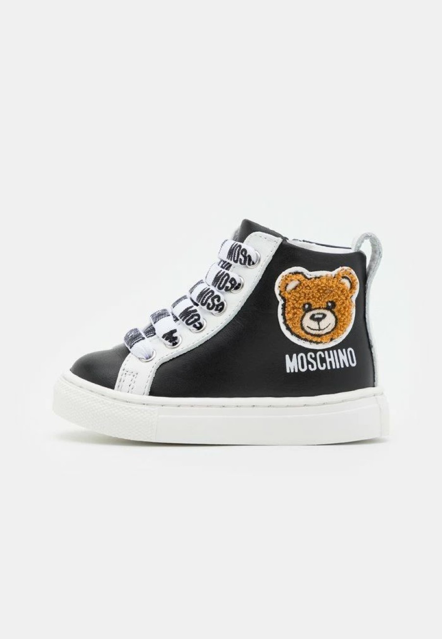 * | Moschino Mid Sole Lace Teddy Bear Patch High-Top Trainers Black/White