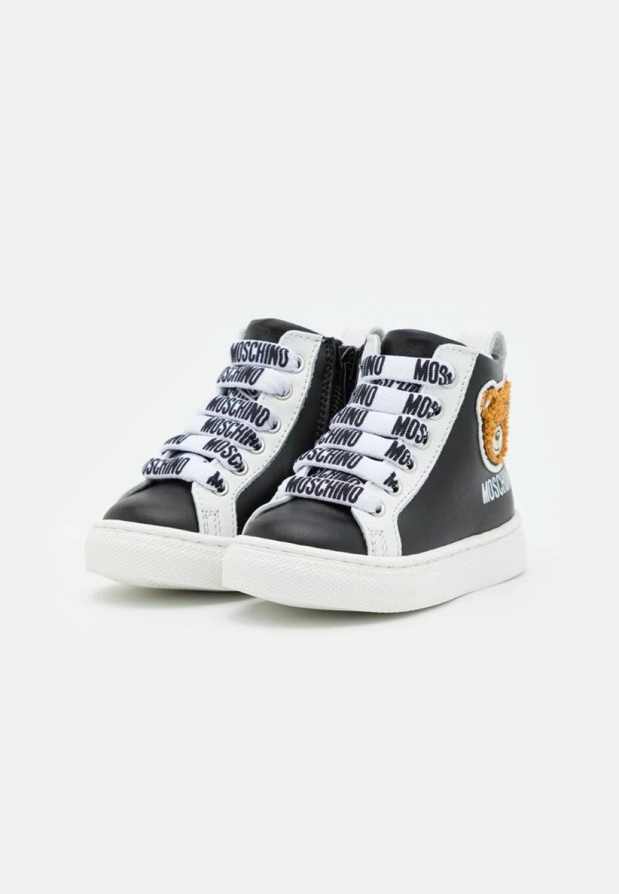 * | Moschino Mid Sole Lace Teddy Bear Patch High-Top Trainers Black/White