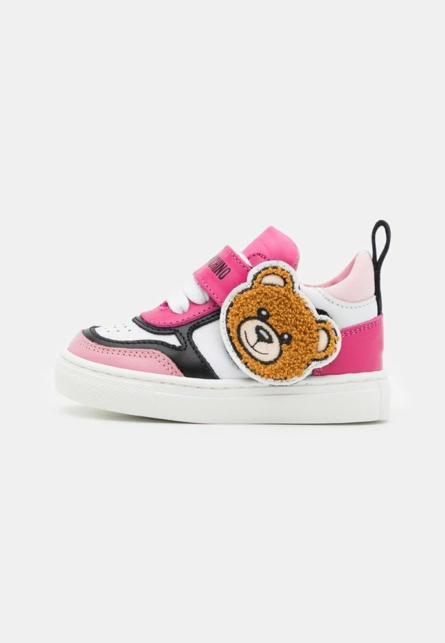 * | Moschino Box Sole Lace Strap Fabric Teddy Bear Patch And Logo Trainers Pink/Fuxia/White/Black