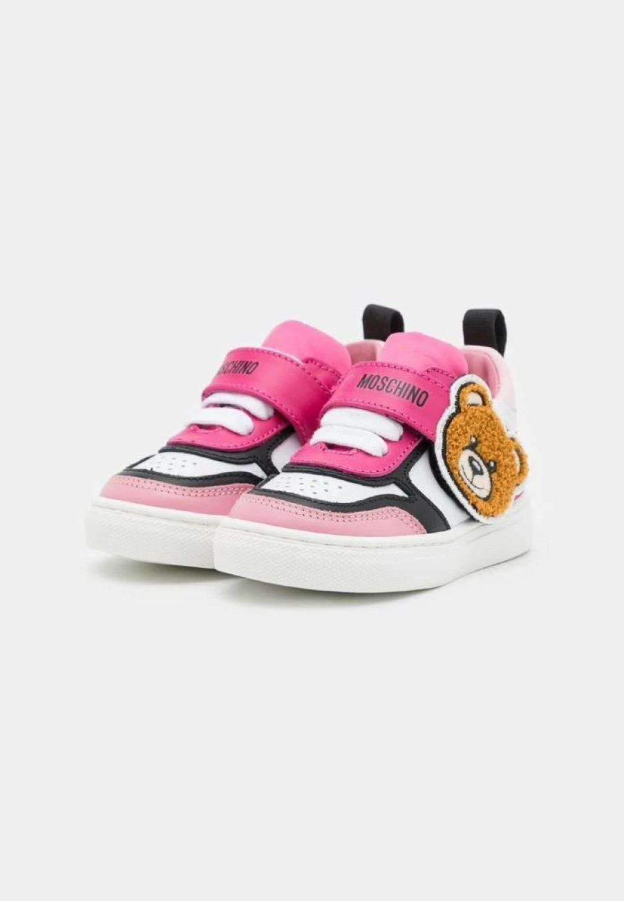 * | Moschino Box Sole Lace Strap Fabric Teddy Bear Patch And Logo Trainers Pink/Fuxia/White/Black