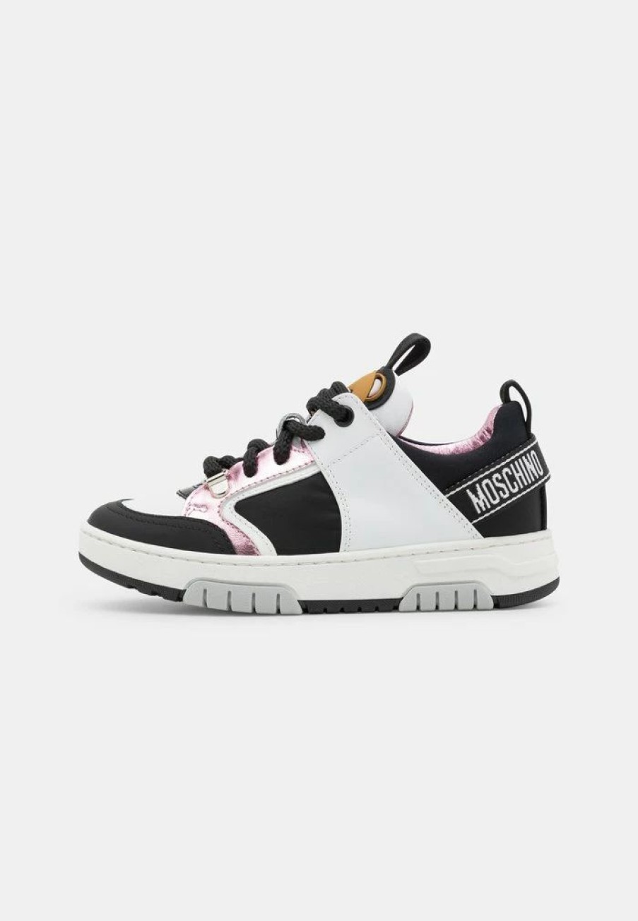 * | Moschino Box Sole Lace Logo Tape Trainers Black/White/Pink