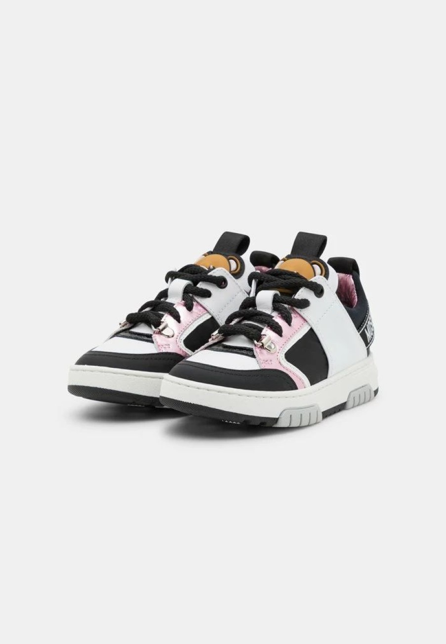 * | Moschino Box Sole Lace Logo Tape Trainers Black/White/Pink