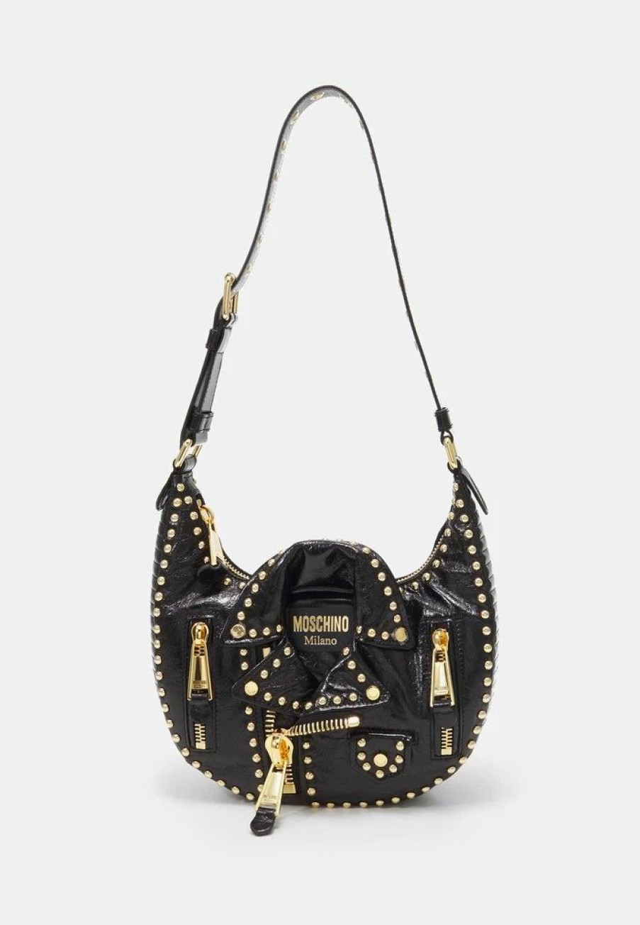 * | Moschino Biker Bag Studs Shoulder Handbag Fantasy Black