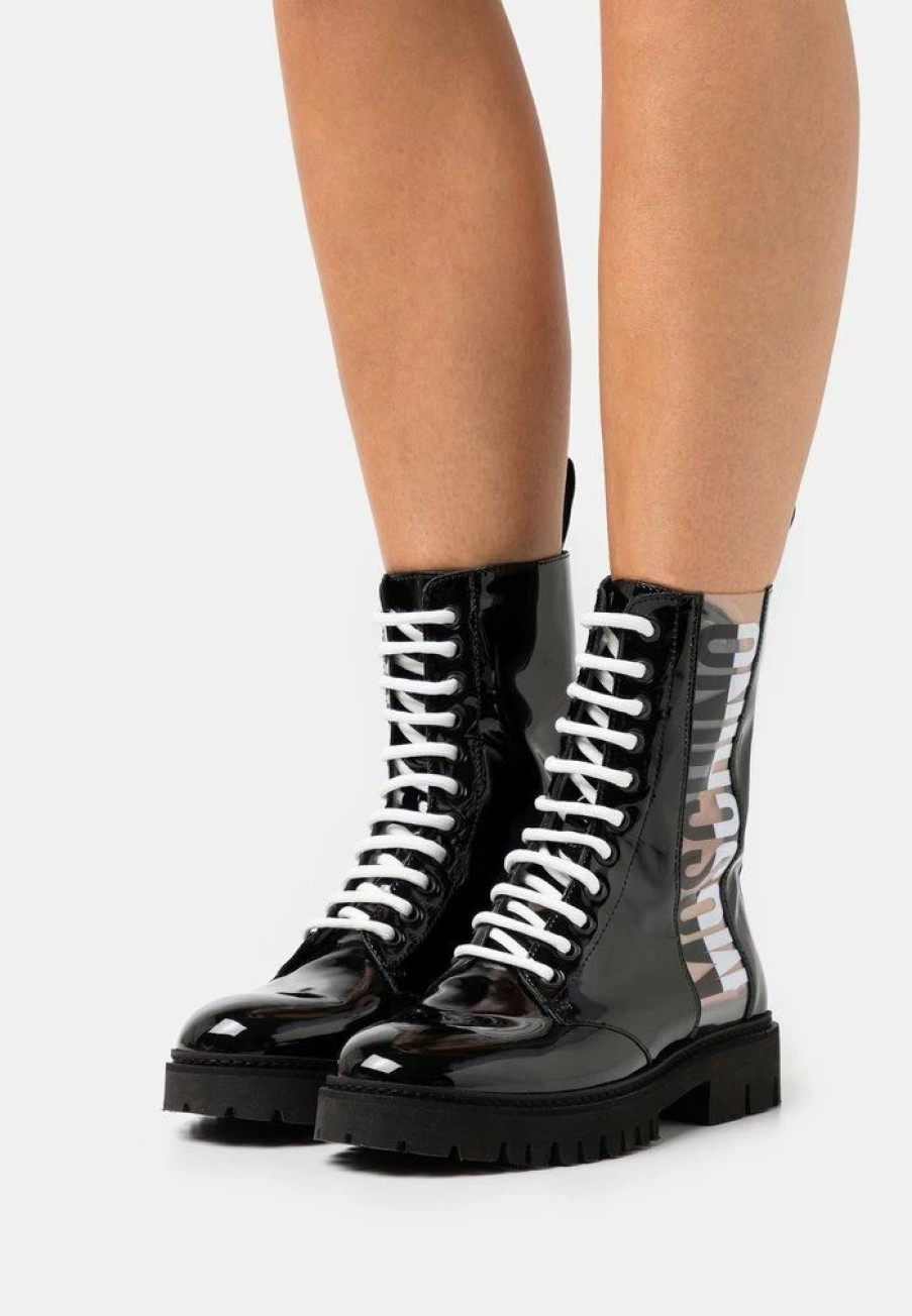 * | Moschino Lace-Up Ankle Boots Nero