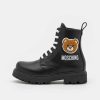 * | Moschino Combat Teddy Bear Patch And Logo Print Lace-Up Ankle Boots Black