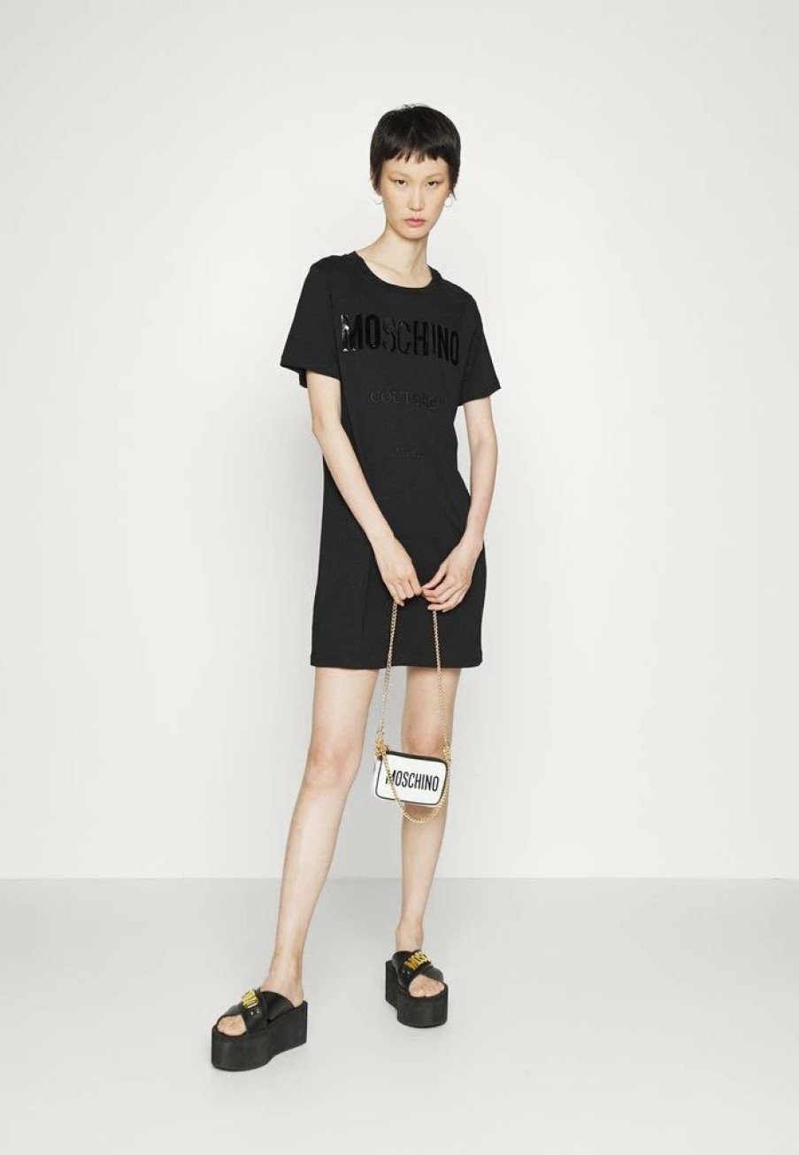 * | Moschino Vinyl Couture Milano Jersey Dress Fantasy Black