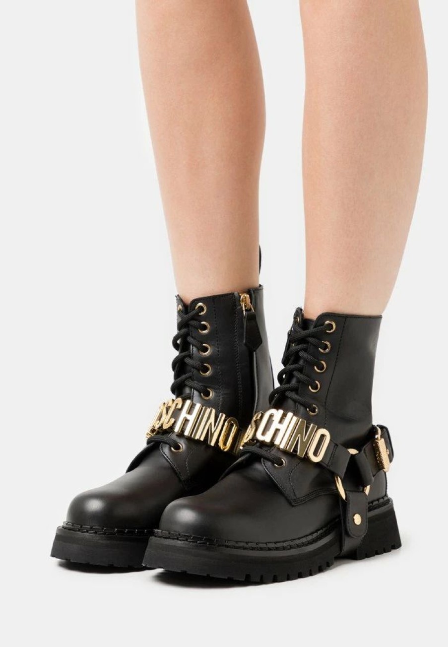 * | Moschino Lace-Up Ankle Boots Nero