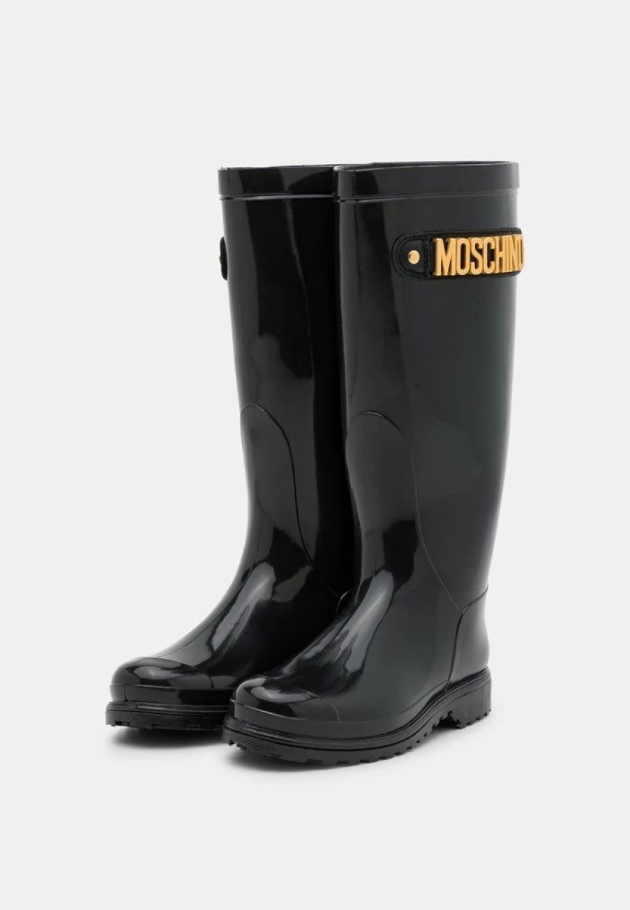 * | Moschino Rain Boots Lettering Logo Wellies Black