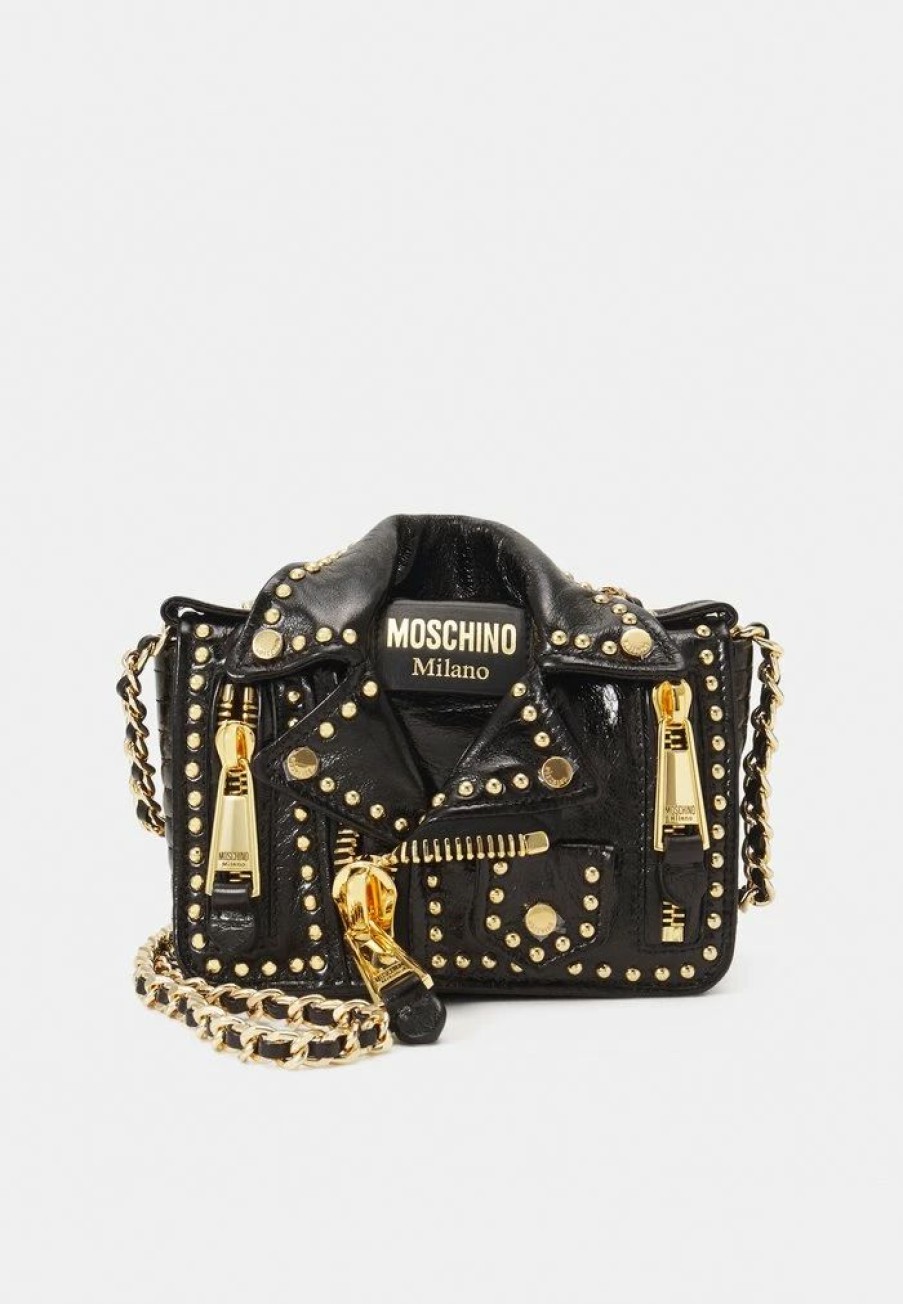 * | Moschino Biker Bag Studs Shoulder Bag Handbag Fantasy Print Black