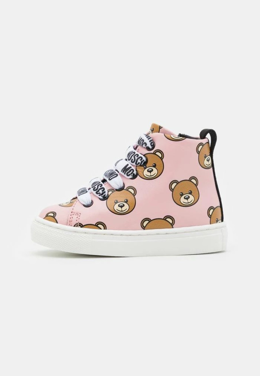 * | Moschino Mid Box Sole Lace Teddy Bear All Over Print Trainers Pink/Black