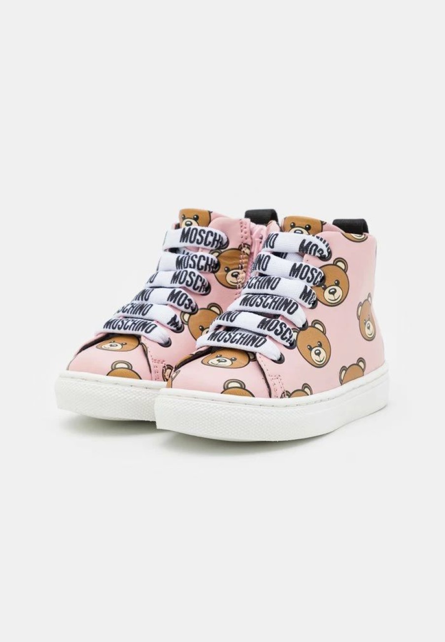 * | Moschino Mid Box Sole Lace Teddy Bear All Over Print Trainers Pink/Black