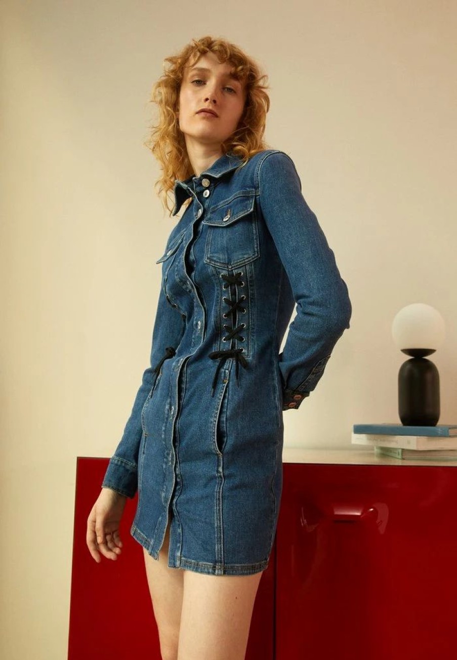 * | Moschino Bondage Lacing Denim Dress Blue