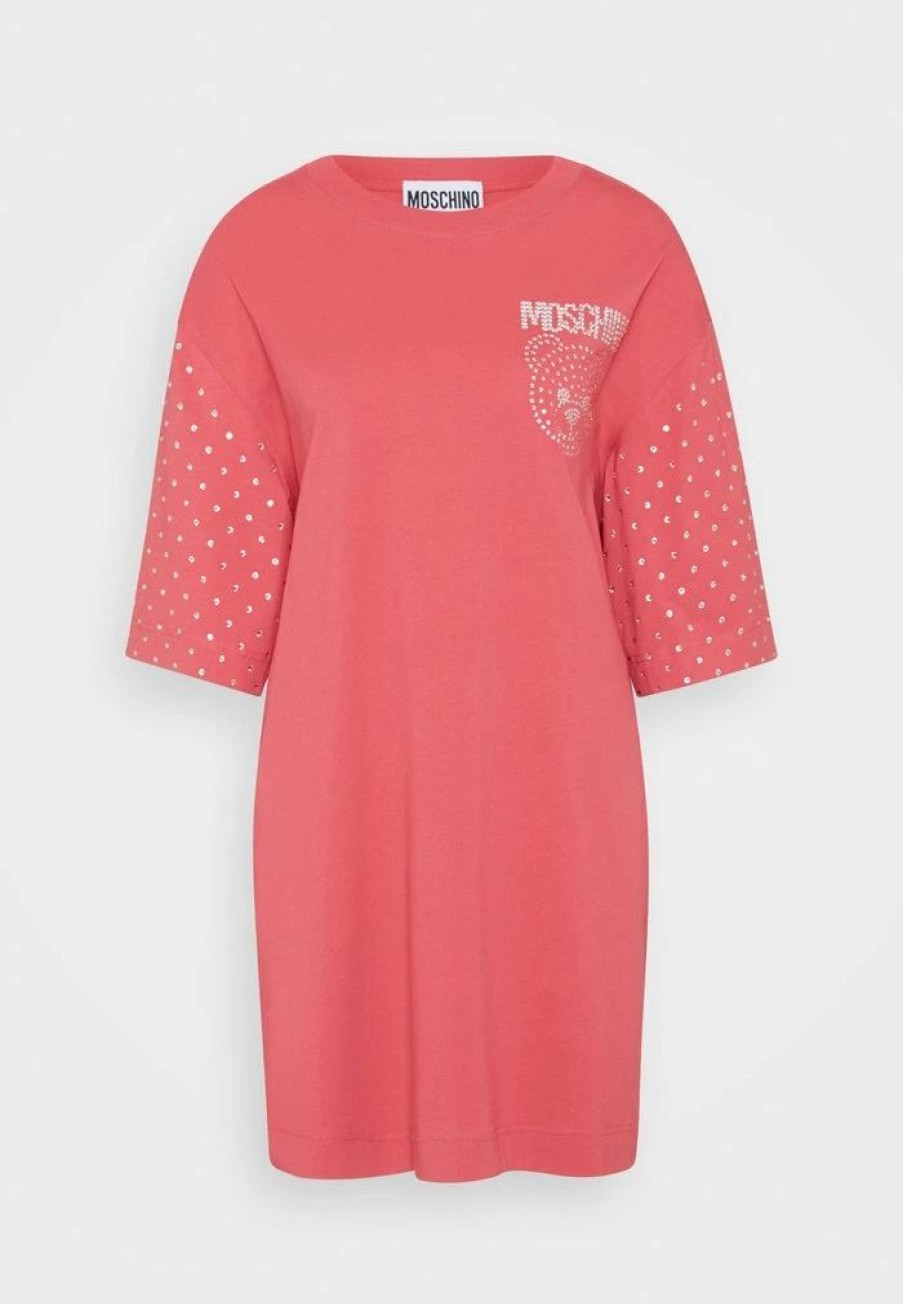 * | Moschino Crystal Teddy Bear Jersey Dress Fucsia