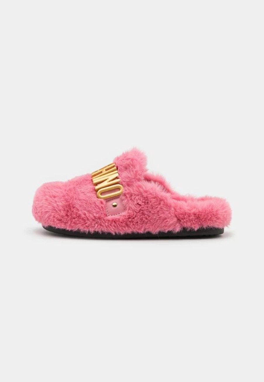 * | Moschino Fusbet Mules Galvanic Lettering Logo Slippers Pink