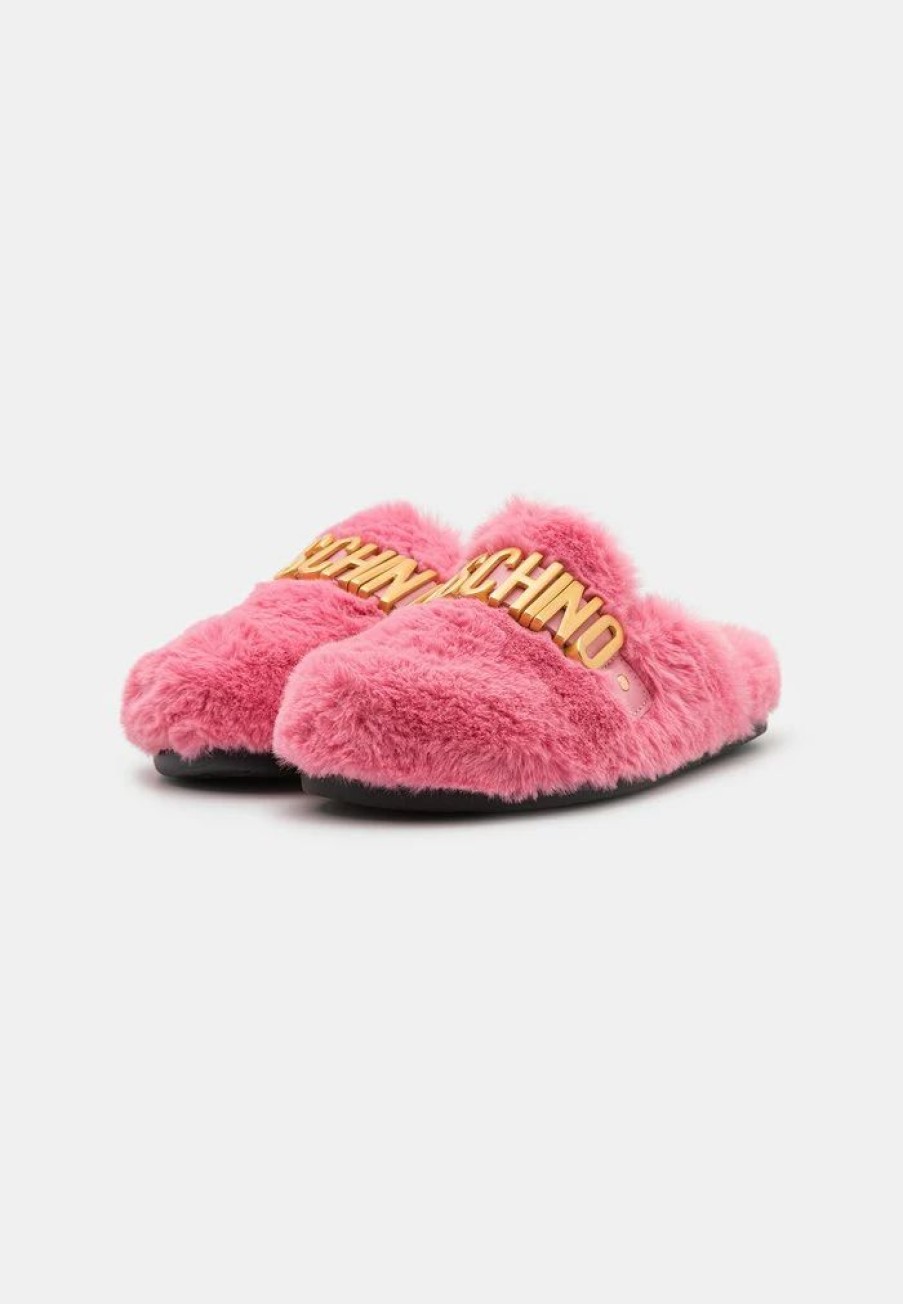 * | Moschino Fusbet Mules Galvanic Lettering Logo Slippers Pink