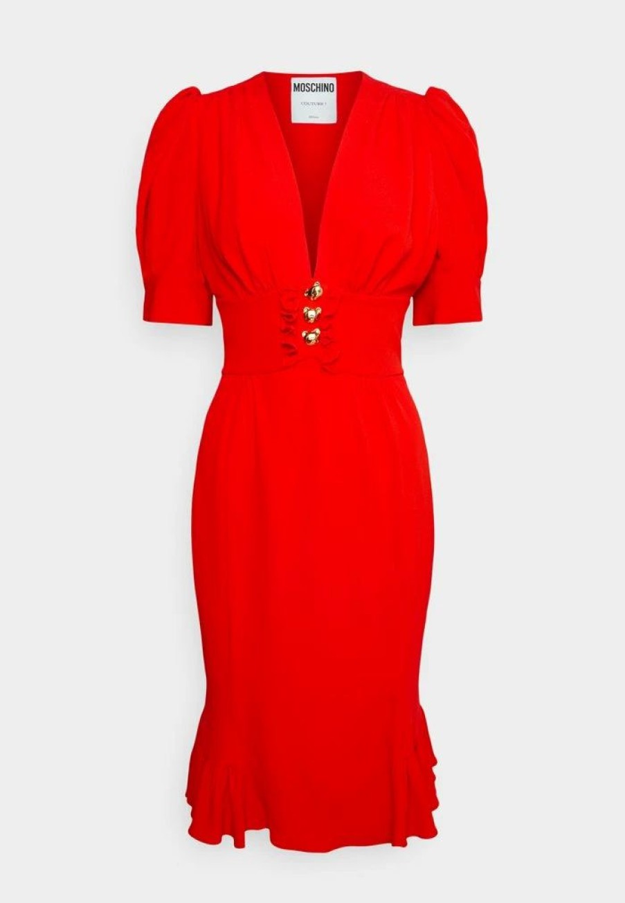 * | Moschino Teddy Buttons Cocktail Dress / Party Dress Red