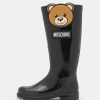 * | Moschino Rain Boots Teddy Bear Patch Unisex Wellies Black