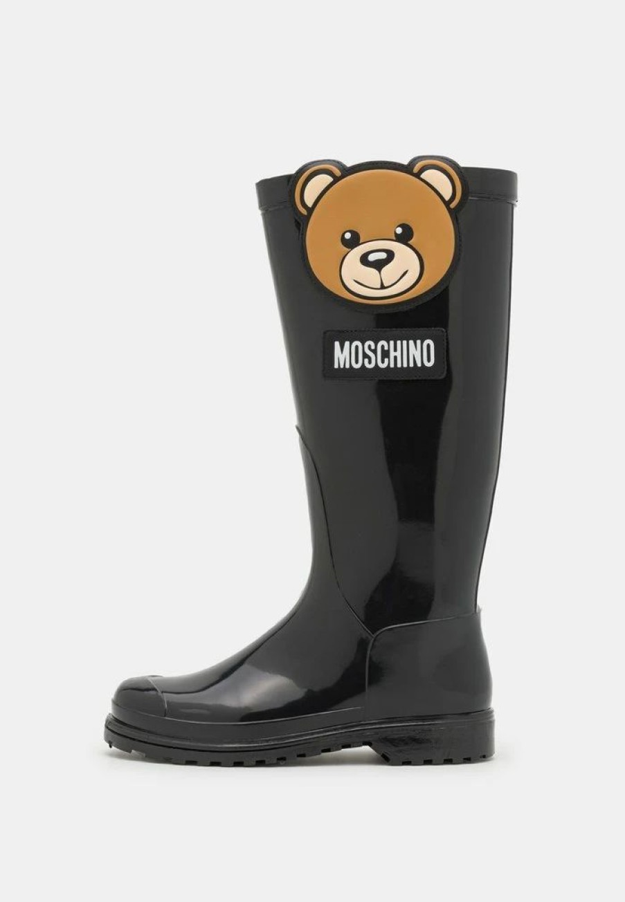 * | Moschino Rain Boots Teddy Bear Patch Unisex Wellies Black