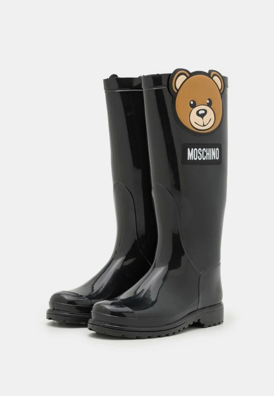 * | Moschino Rain Boots Teddy Bear Patch Unisex Wellies Black