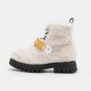 * | Moschino Combat Ankle Boots Lettering Logo Lace-Up Ankle Boots White